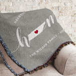 Cobertor Tennessee Home State Personalized<br><div class="desc">Show some home state pride with this cute rustic gray throw blanket featuring "home" in white calligraphy script lettering with a silhouette map of the state of Tennessee standing in for the letter "O." A red heart illustration inside the state map completes the design; you can change the position of...</div>