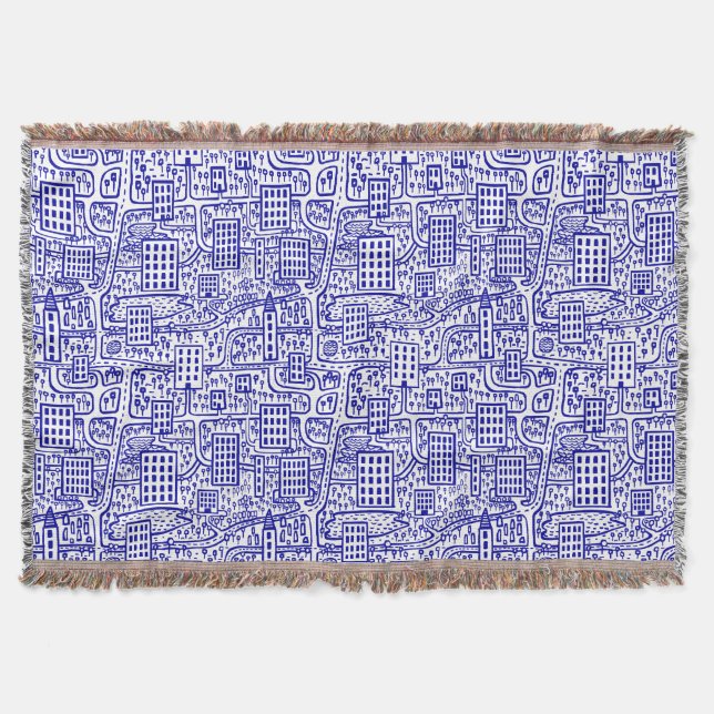 Cobertor Terra das Torres - Marinho Azul em Branco (Frente)