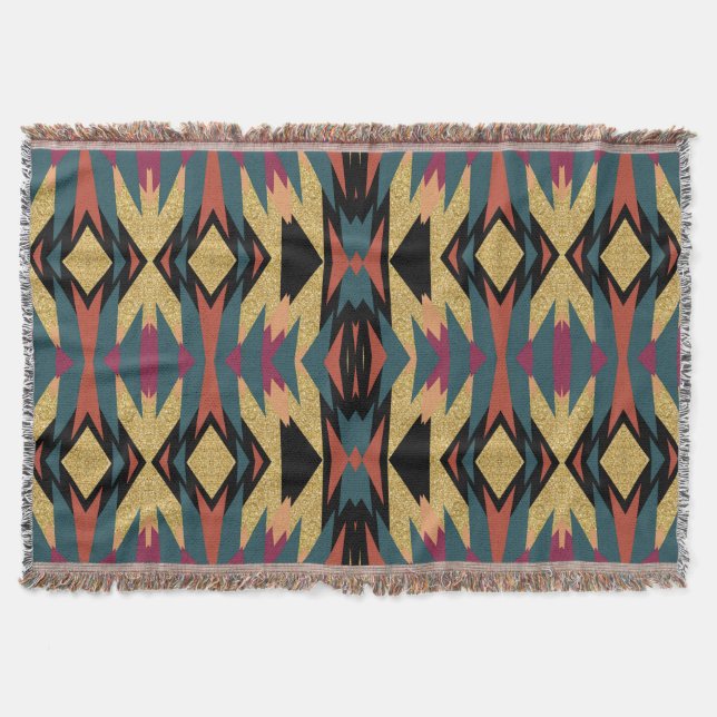 Cobertor Terra Teal Quente Aztec Deserto Dourado Shimmer (Frente)