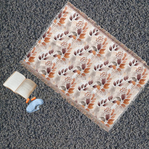 Cobertor Terracotta e Folhas de Quedas de Borgonha   Boho A