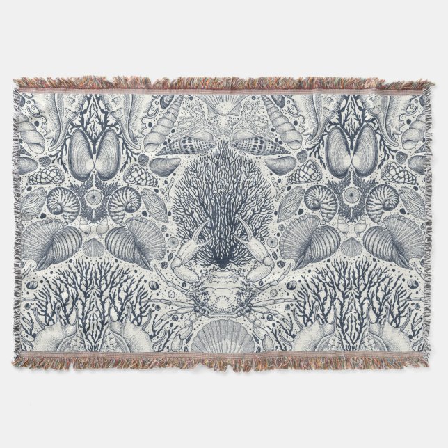 Cobertor Tesouros de praia, conchas marinhas, caranguejo, c (Frente)