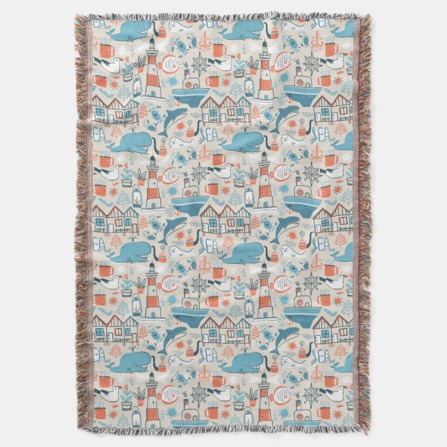 Cobertor Teste padrão bonito do Doodle do Mar do Norte (Frente Vertical)