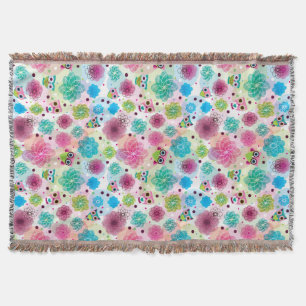 Cobertor Teste padrão bonito do fundo da coruja da flor