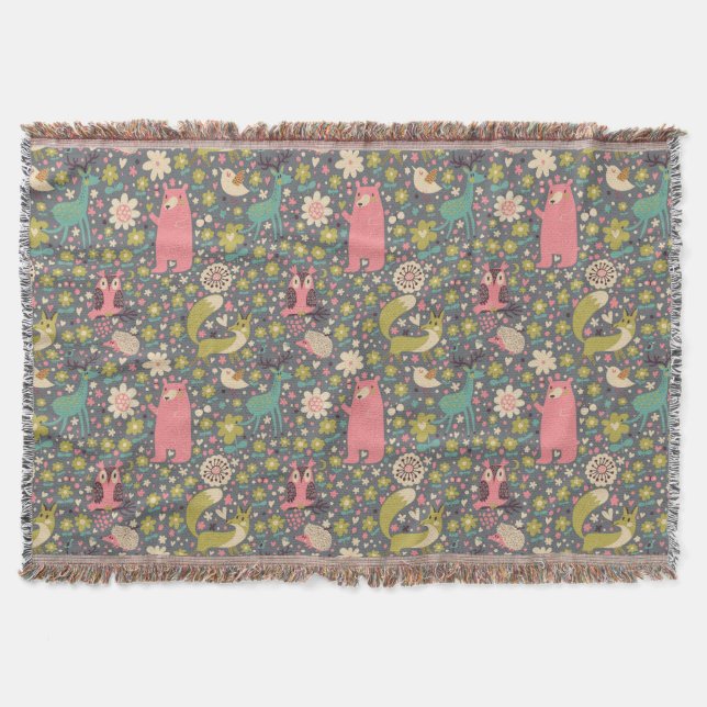 Cobertor Teste padrão bonito dos animais da floresta (Frente)