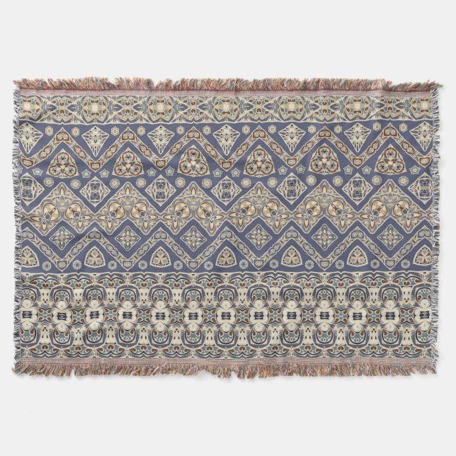Cobertor Teste padrão étnico do marrom azul (Frente)