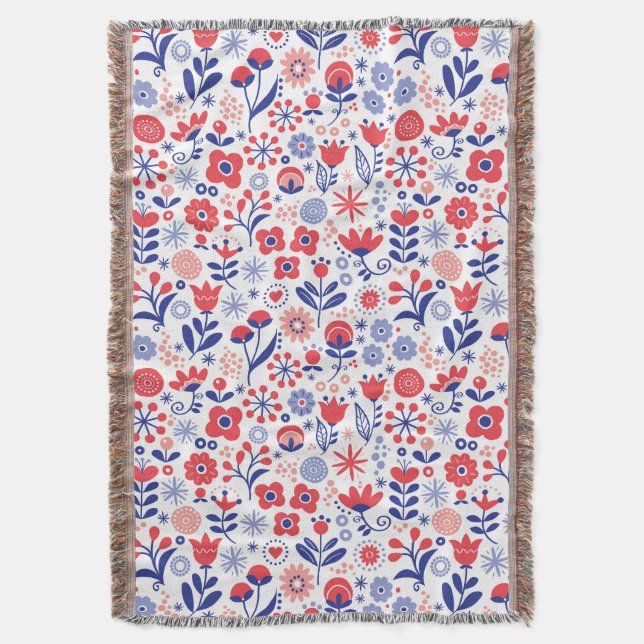 Cobertor Teste padrão floral azul & coral (Frente Vertical)