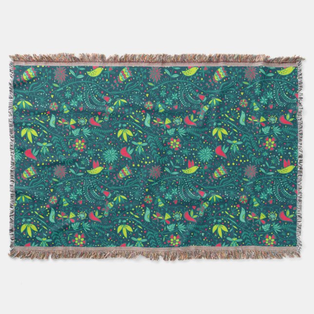 Cobertor Teste padrão floral com pássaros 2 dos desenhos (Frente)