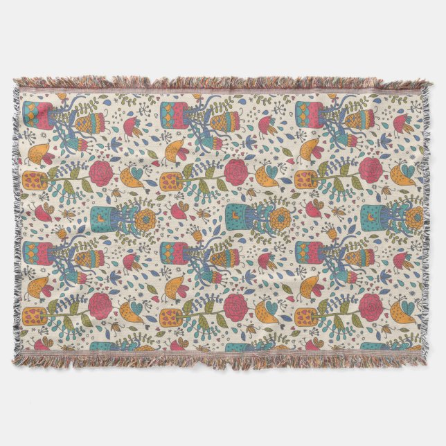 Cobertor Teste padrão floral dos desenhos animados com (Frente)