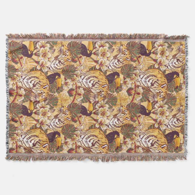 Cobertor Teste padrão floral tropical com tigre (Frente)