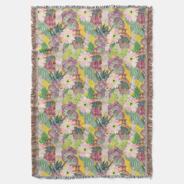 Cobertor Teste padrão peruano da mulher & do lama da (Frente Vertical)