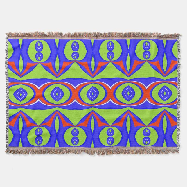 Cobertor Throw Blanket Padrão de tecido azul verde moderno (Frente)