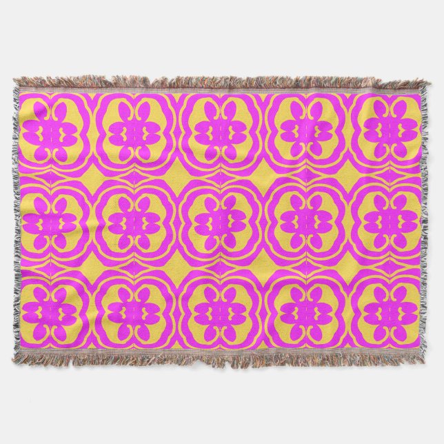 Cobertor Throw Blanket, Padrão moderno de tecido amarelo ro (Frente)