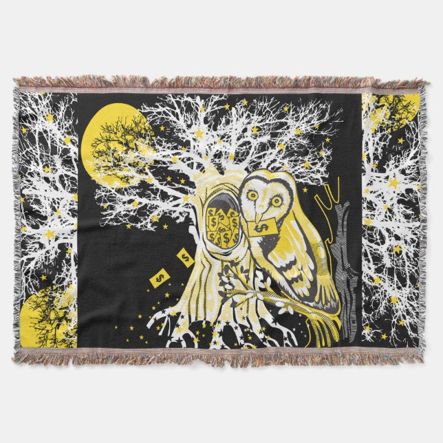 Cobertor Throw Blanket – Urban Tree Owl & Wealth Surreal  (Frente)