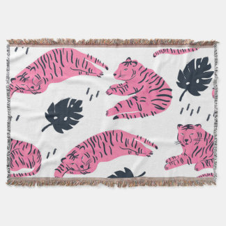 Cobertor Tigre Rosa Tropical: Desenho De Mão Vintage.