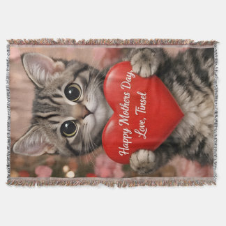 Cobertor Tinsel "Camiseta Feliz Dia das Mães Coração Gatinh