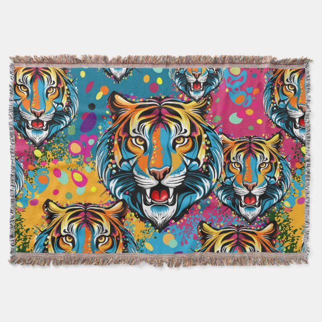Cobertor Tinta de cores Arco-íris Cabeça de Tigre (Frente)