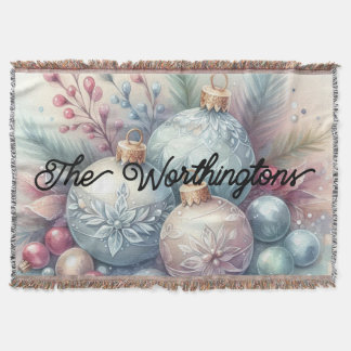 Cobertor Tipografia Ornações de árvores de Natal aquarela