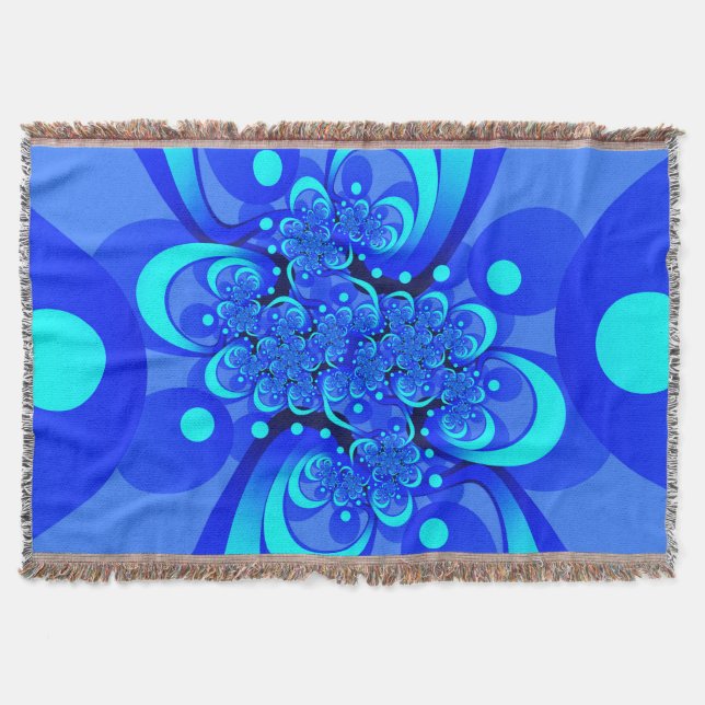 Cobertor Tons de Azul Arte Fractal Abstrata Moderna (Frente)