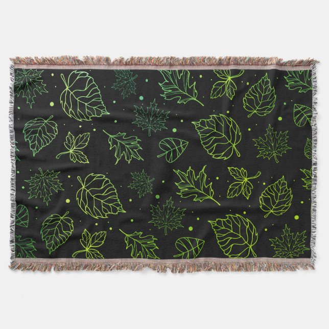 Cobertor Toque de Elegância Verde Folhas em Preto (Frente)