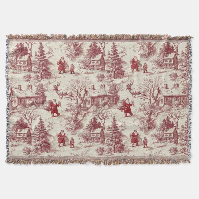 Cobertor Traditional Santa Claus Red on Cream Toile De Jouy (Frente)