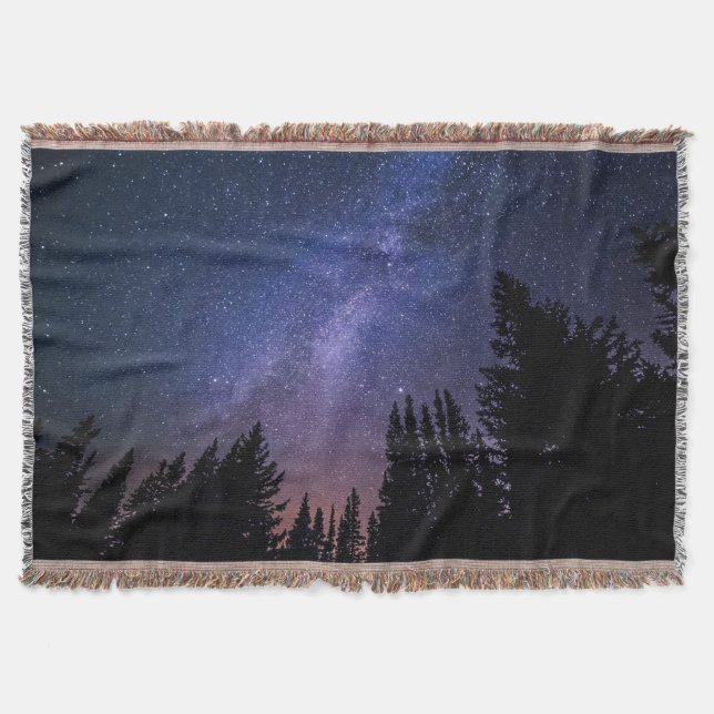 Cobertor Tree Silhouette Night Sky Galaxy (Frente)