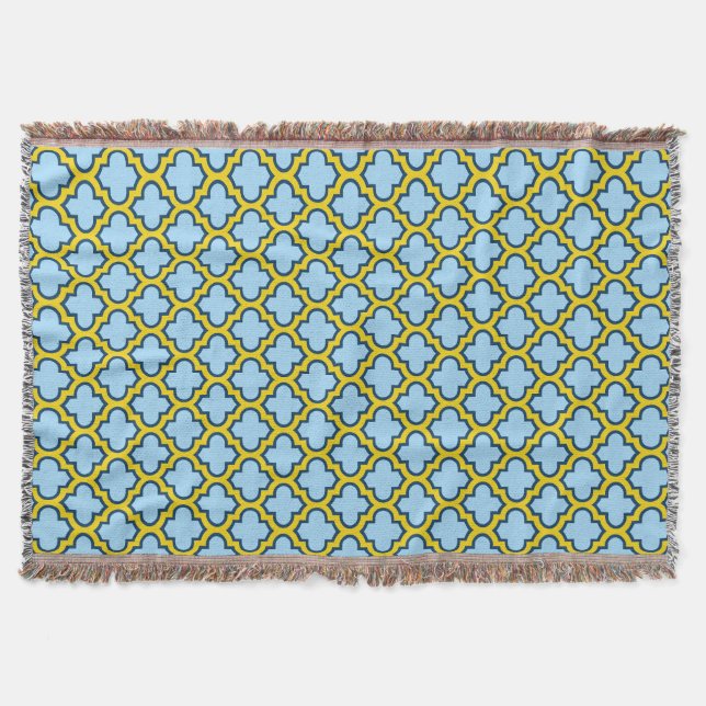 Cobertor Trellis azul e amarela, lete, quatrefoil (Frente)