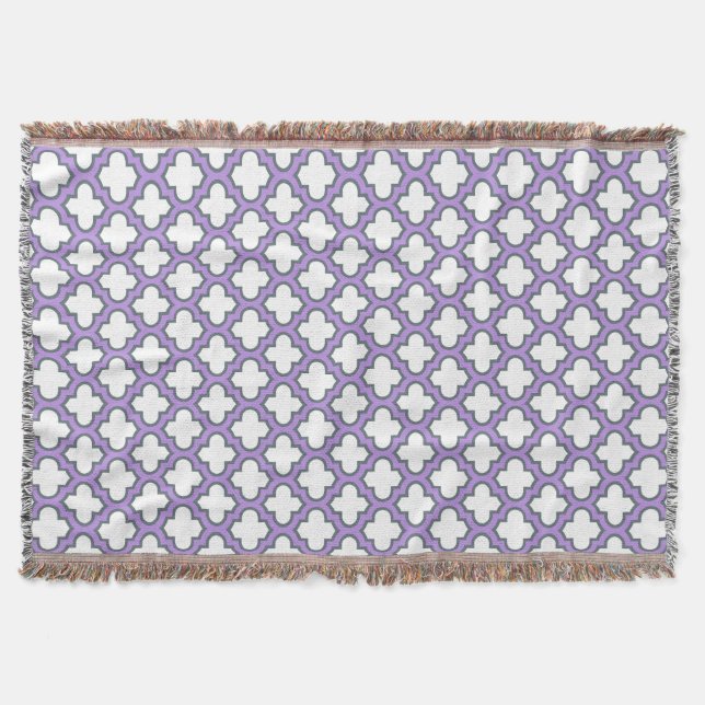 Cobertor Trellis branca e roxa, lete, quatrefoil (Frente)