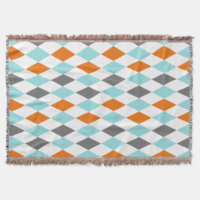 Cobertor Trendy Aqua Orange Teal Modern Harlequin (Frente)