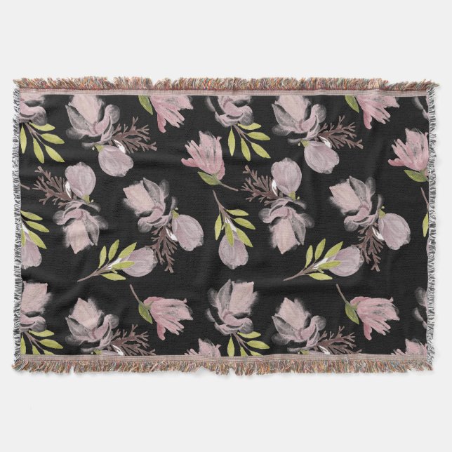 Cobertor Trendy Black floral Lindo padrão moderno decor mod (Frente)