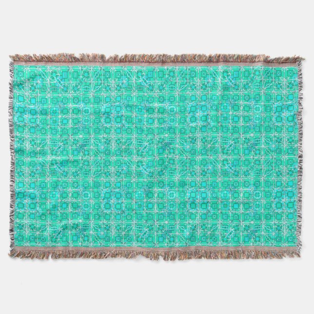 Cobertor Tribal Batik - aqua e turquesa com branco (Frente)
