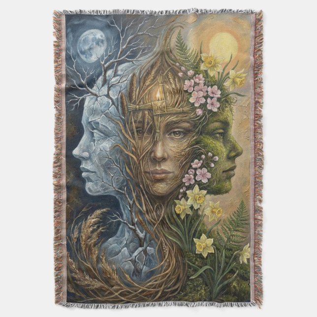 Cobertor Triple Goddess Winter to Spring Imbolc Fantasy Art (Frente Vertical)