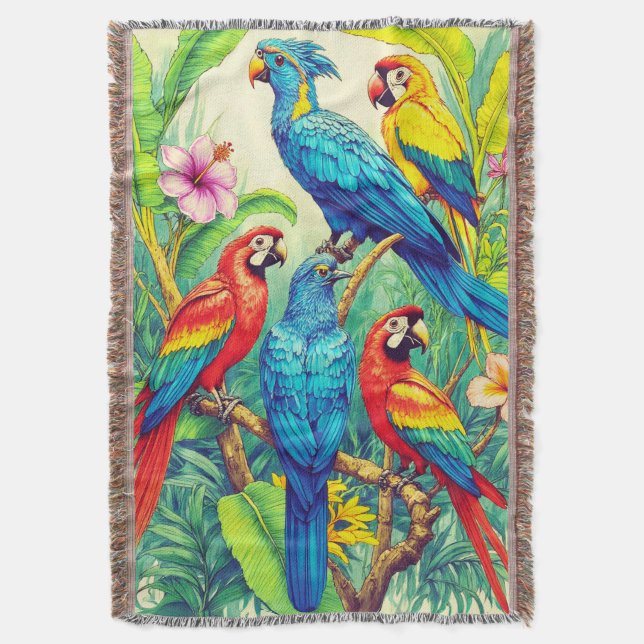 Cobertor Tropical Birds Botanical Illustration (Frente Vertical)