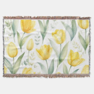 Cobertor Tulipas Amarelas Pintura Floral Aquarela Botânica