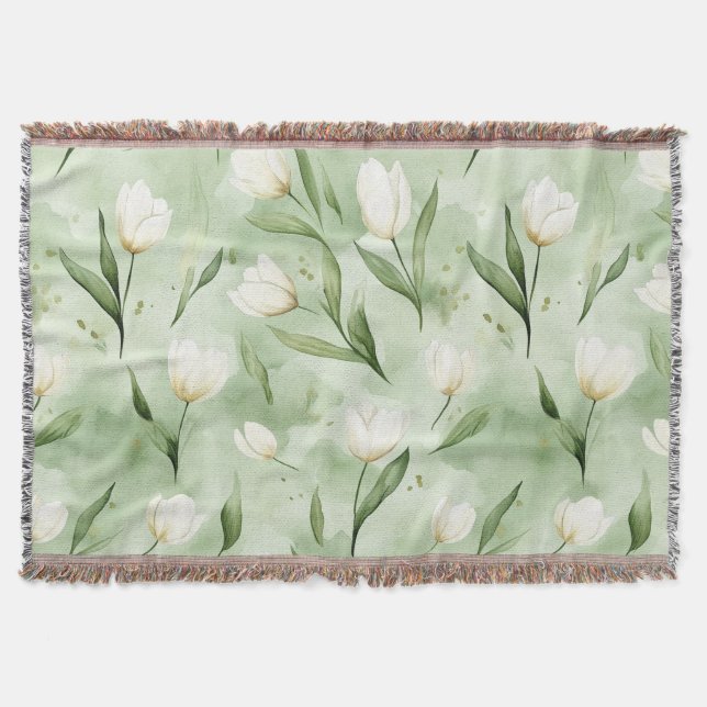 Cobertor Tulipas Brancas Verdes Bonitas (Frente)
