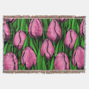 Cobertor Tulipas cor-de-rosa com folhas verdes