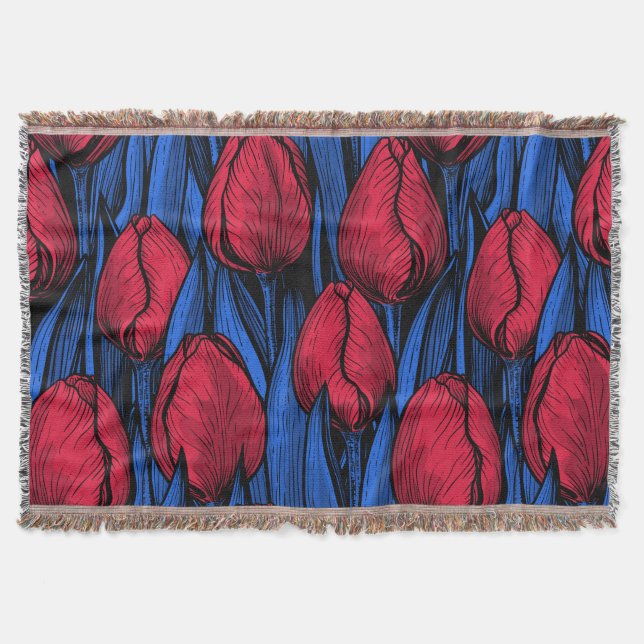 Cobertor Tulipas em vermelho e azul (Frente)