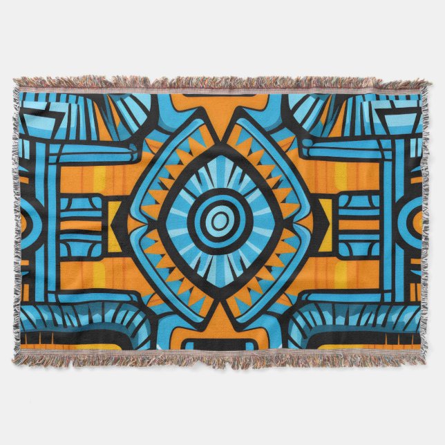 Cobertor turquesa e padrão abstrato azul (Frente)