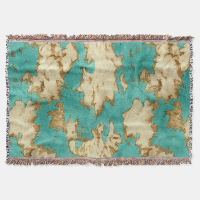 Cobertor Turquoise Brown Cream Animal Cowhow Western (Frente)
