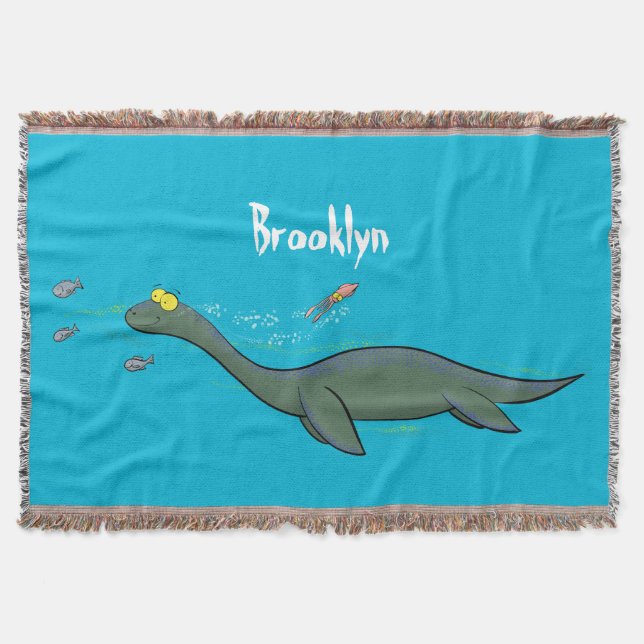 Cobertor Um belo e feliz cartoon de monstro do mar, plesios (Frente)