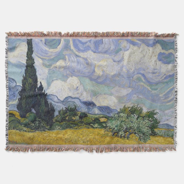 Cobertor Um Campo de Trigo com Ciprestes Van Gogh (Frente)