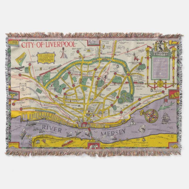 Cobertor Um mapa de Merseyside, Liverpool (Frente)