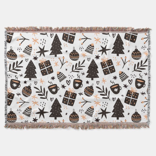 Cobertor Um padrão de Natal preto e branco (Frente)