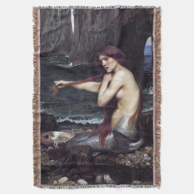 Cobertor Uma Sereia de J W Waterhouse, 1901 (Frente Vertical)