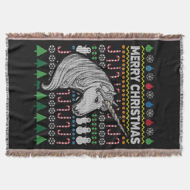 Cobertor Unicorn Ugly Christmas Sweater (Frente)