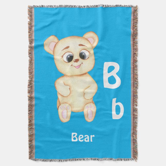 Cobertor Ursa personalizar ABC: Letra B - Adicione seu Nome (Frente Vertical)