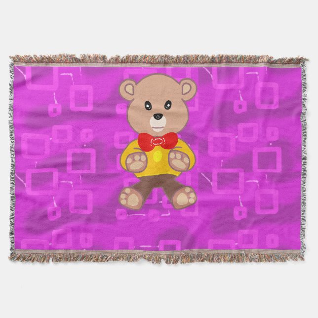 Cobertor Ursa Teddy Fofa em Geométrico Rosa (Frente)