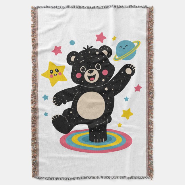 Cobertor Urso Cósmico com Estrelas e Planetas - Espaço Cóni (Frente Vertical)