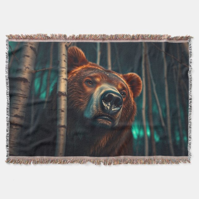 Cobertor Urso Grizzly na Floresta (Frente)