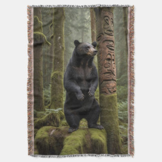 Cobertor Urso Negro e Arte da Vida Selvagem Totem Polos