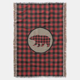 Cobertor Urso Xadrez de Buffalo Negro Vermelho